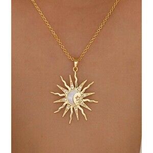 Source Unknown Gold Sun and Moon Necklace